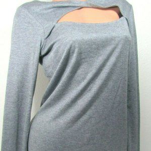 Gray Open Front Long Sleeve Casual Ladies Blouse top shirt Sz M
